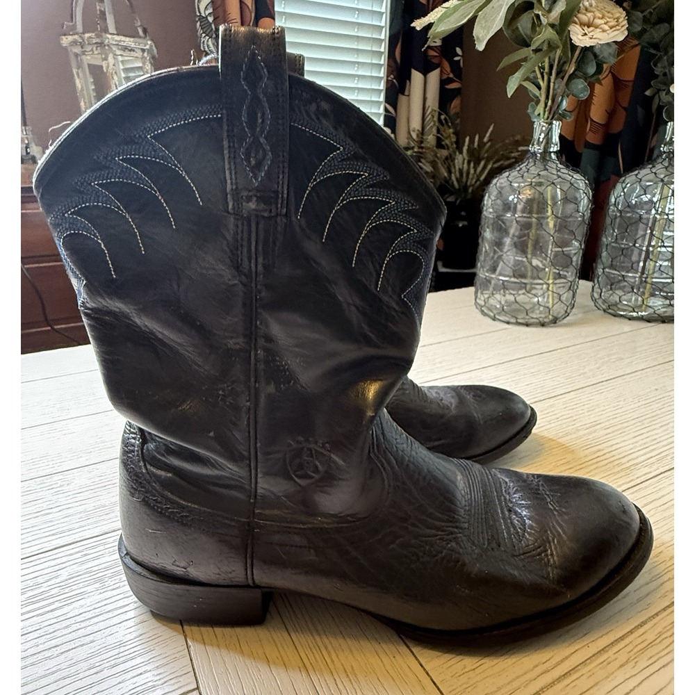 Ariat Men's Black Leather Western Cowboy Boots Blue Embroidered Stitching 10 D
